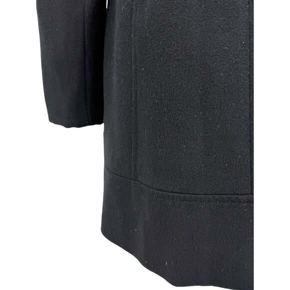 Laundry By Shelli Segal Black Wool Faux Fur Trim Hooded Coat | Cozy Quiet Luxury - Picture 12 of 16